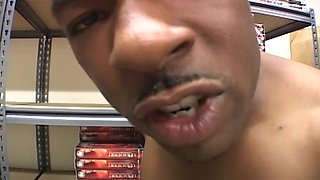 Young Black Slut Gives a Blowjob to a Big Black Cock Cumming in Her Mouth