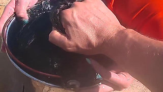 Wet Big Ass Brunette Gets Face Fucked by the Pool