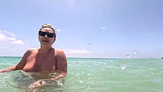 Emma Voyeur Naked Underwater Beach Tease - Big Booty MILF Flashing Tits & Pussy in Ocean