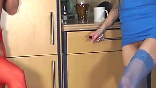 Colored Stockings Blonde Babes` Toilet Slave!