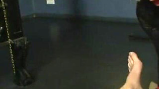 Police woman humiliates masked guy