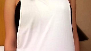 Slender ladyboy strips her sexy white dress before pumping