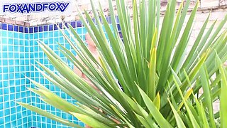 Public Pool Shower Blowjob: Stepdaughter Swallows Cum in Outdoor Sex