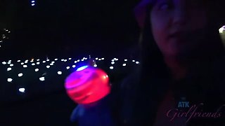 Brunette Babe Lily Adams Shows Boobs, Sucks Big Dick, and Squirts in Car - POV