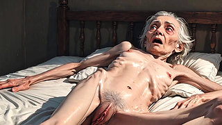 Extremely Skinny Old Granny Hairy Bush Masturbation - Wet Hairy Pussy Rubbing & Orgasm