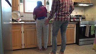 Syrian Wife Lets 18 Year Old German Stepson Fuck Her in the Kitchen
