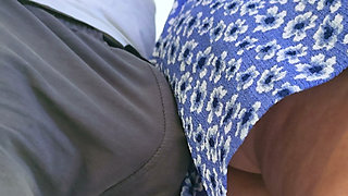 Dirty Guys Slide His Dick Under Her Dress on Subway and Cums Hard