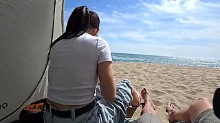 Stepsister Fucks on Beach - Public Creampie & Blowjob