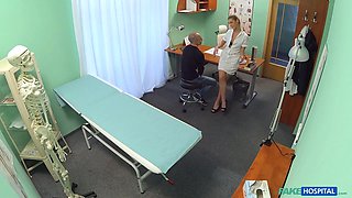 Faux hospital - sex-positive nurse tempted her old college prof for a hard office pound