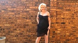 Irisblueblondie - Striptease And Piss By Chubby Mature Naked Blonde Outside In The Garden Courtyard