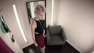 Blonde amateur MILF sucks and jerks for facial