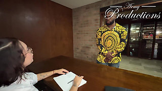 Petite Secretary Keeps Her Boss's Client Entertained with Her Mouth and More