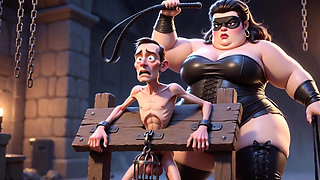 Fat Dominatrix Whips Slaves Caged Penis - Extreme Humiliation