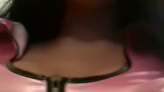 POV Pantyhose Grind - Brunette in a Latex Skirt Dry Humps Your Cock