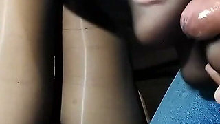His Pathetic Tiny Cock Cumshot Hard on My Nylon Feet Yummy