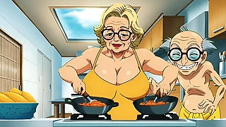 Hentai Granny Gets Double Hot Love for Breakfast
