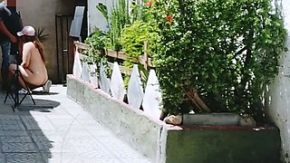 naked girl has sex with a stranger outdoors in public