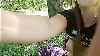 Horny teen 18+ Dildoing Her Pussy In A Public Park