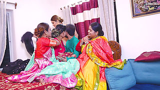 Desi Indian Thirki Husband fucks his all four wives at the same time and cumshot on face ( Hindi Audio )