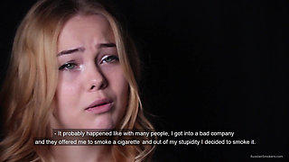 Sweet Russian Girl Smoking Cigarette in Nature