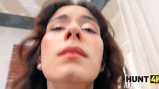 Skinny brunette got out of the shower and couldn't resist stranger's big cock POV