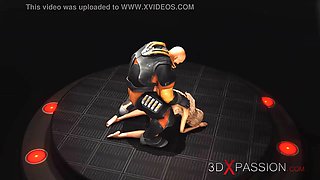 Secrets of Area 51. Sci-fi male android plays with a hot girl in the lab