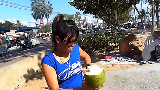 Big natural tits Thai teen beach pick up