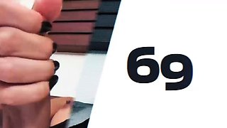 Stylish-haired ladyboy strips her black dress and jerks off