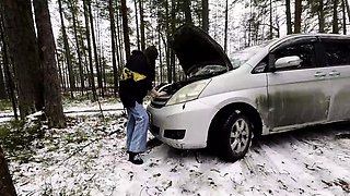 roadside assistance rewarded with car fucking