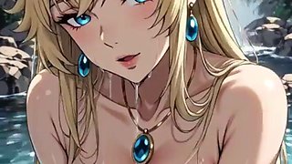 Goddess Peach in a lake and waterfall (Ai toon)