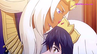 Titan dominates bride in bed after erotic anime feast
