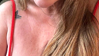Sexy Red Mini Dress MILF BBC Dildo Solo