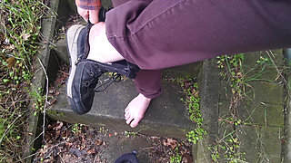 Slapping Her Tits Near Railway and in Small Hut