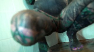Extreme Anal Shower Play by Heavily Tattooed Model – Solo Anal Masturbation