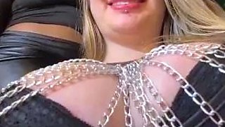 StrapOn Lesbian with big boobs fucks her blonde sexy GF