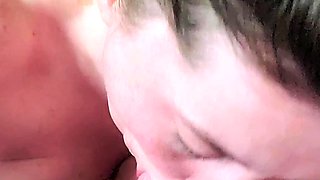 Big tit brunette sucks a big cock blowjob POV