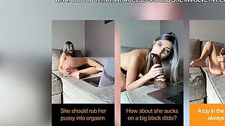 Busty girl in striped top likes cowgirl position