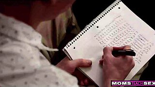 Hot step family threesome sex with two thirsty MILFs that want the guy's cock