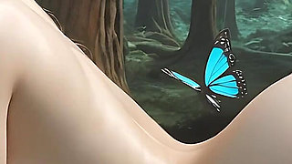 Beautiful Nude Elf Woman Gentle Lotion Clit Teasing in Pine Forest