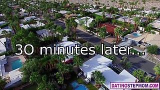 Cute MILF stepmom blonde seduces stepson