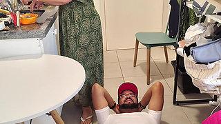 87-year-old Grandma in Her Kitchen and Her Perverted Grandson Looking Under Her Dress