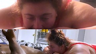 POV blowjob footjob handjob with Karla Kush eating cum