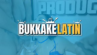 Peruvian Jungle Girl from the Bukkake Latin Clash with Multiple Studs in Her Debut Cumshot Orgy