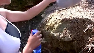 Charlotte De Castille Outdoor Blowjob - Amateur Brunette Fucks Hard in Woods