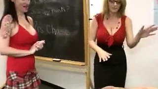 Milfs Charlee Chase and Angie Niore tag team a big dick and