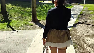 Outdoor Mini Skirt No Pantie with Anal Plug