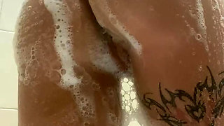 the dirty slut washed her sweet lustful body in foam in the shower and spread her ass