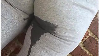 Public Pee Desperation In Tight Grey Pants Stuck Down Alleyway