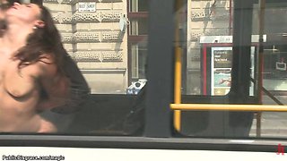 Little Euro babe fucks on a city bus