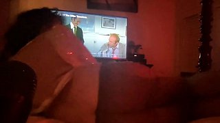 Brunette milf in stockings masturbating by dildo on webcam